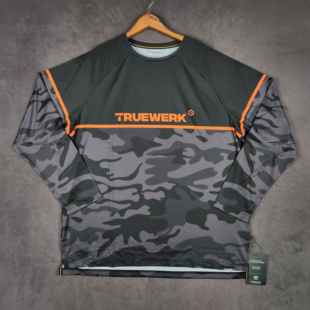 Truewerk T.5 Shirt Mens XXL Black Gray Camo Orange Long Sleeve Performance NEW